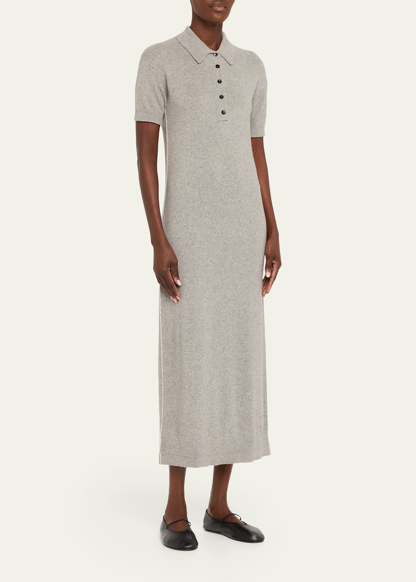 Heathered Cashmere Short-Sleeve Midi Polo Dress - 4