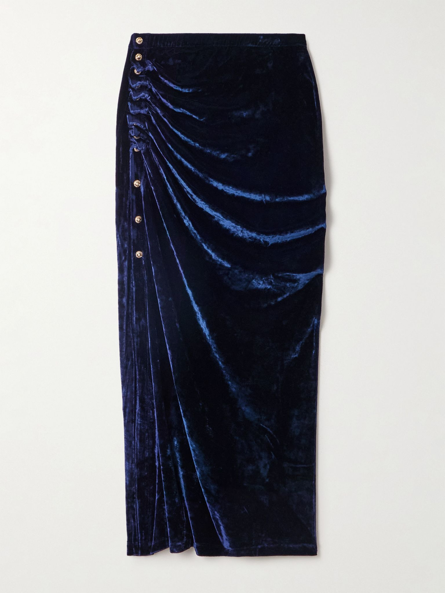 Ruched embellished velvet midi skirt Navy - 1