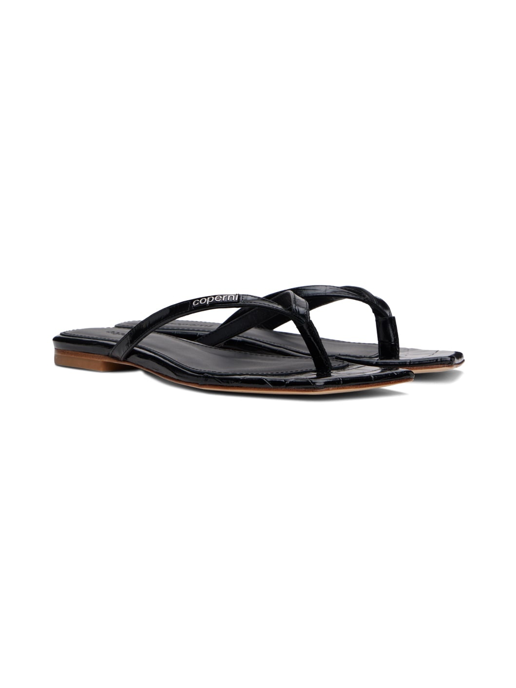Black Croco Slanted Flip Flops - 4