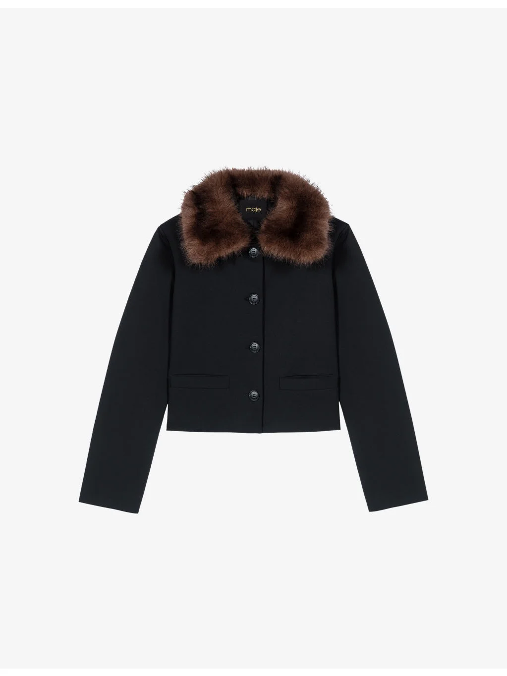 Short Removable-Collar Stretch Wool-Blend Jacket - 1