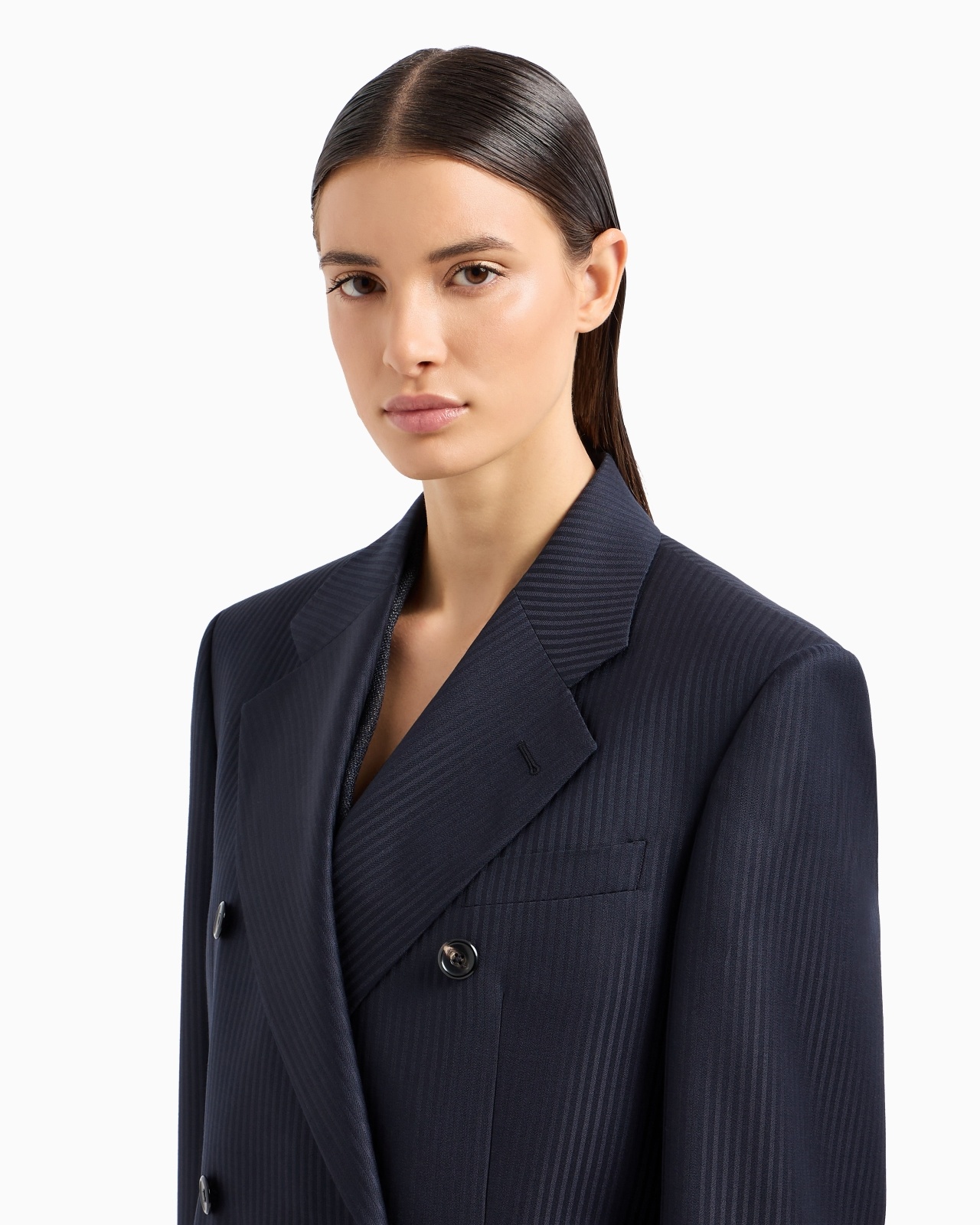 DOUBLE-BREASTED BLAZER IN WOOL SATIN WITH ALTERNATING STRIPES - 5
