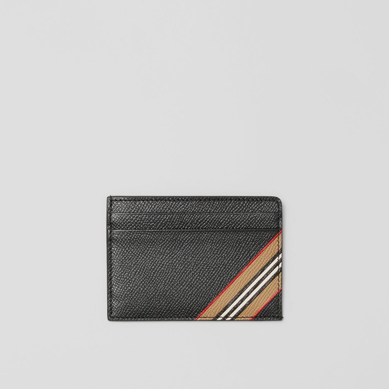 Icon Stripe Print Grainy Leather Card Case 1