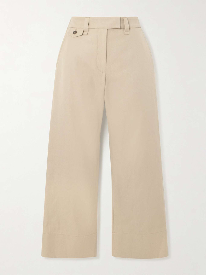 Bead-embellished cropped cotton and linen-blend twill straight-leg pants 1