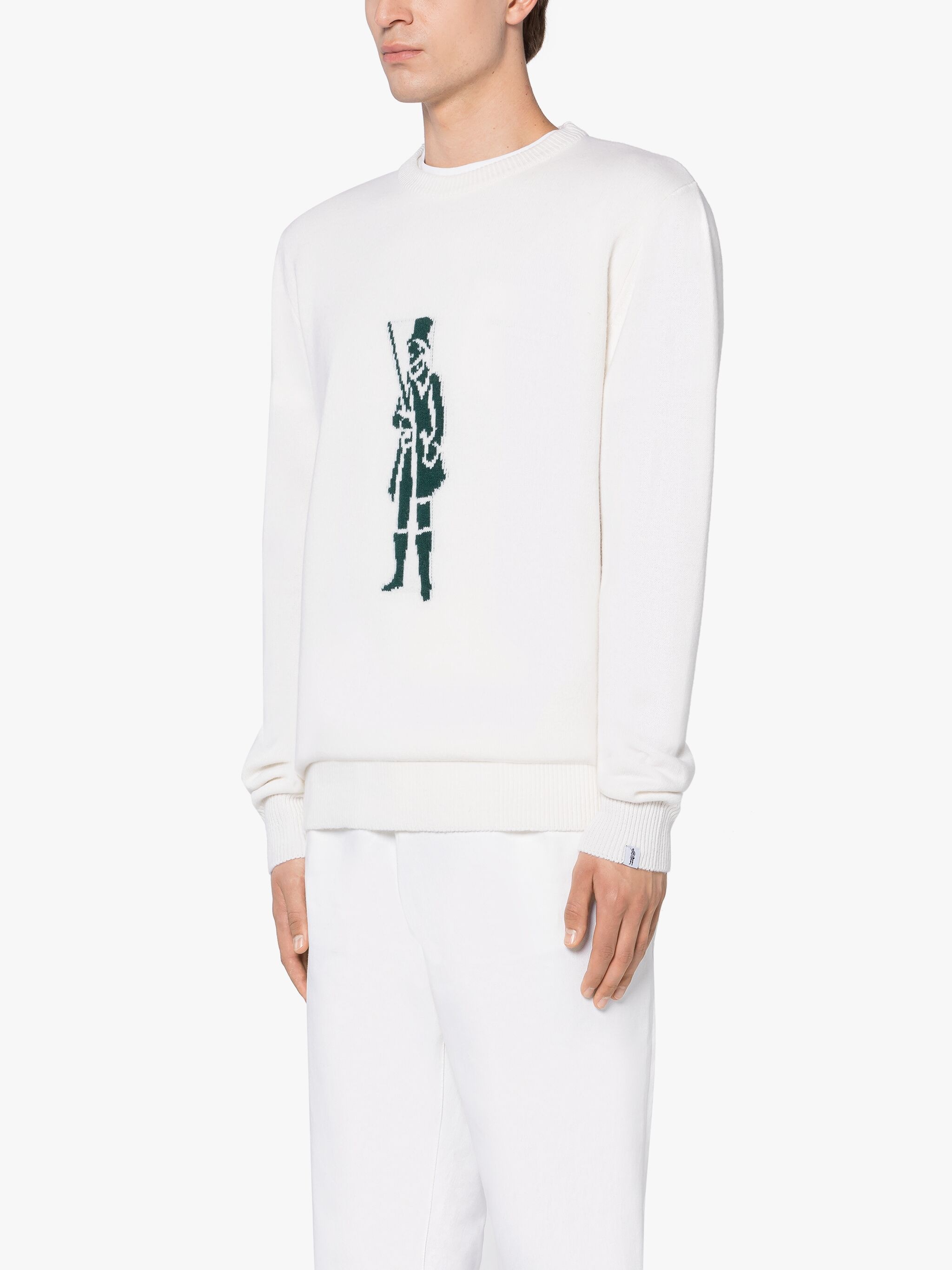 WHITE MERINO WOOL & CASHMERE LOGO CREWNECK SWEATER - 3