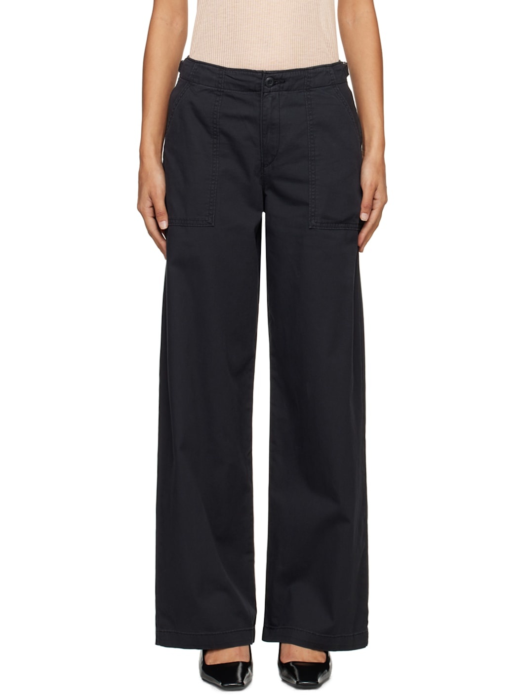 Black Surplus Straight Trousers - 1