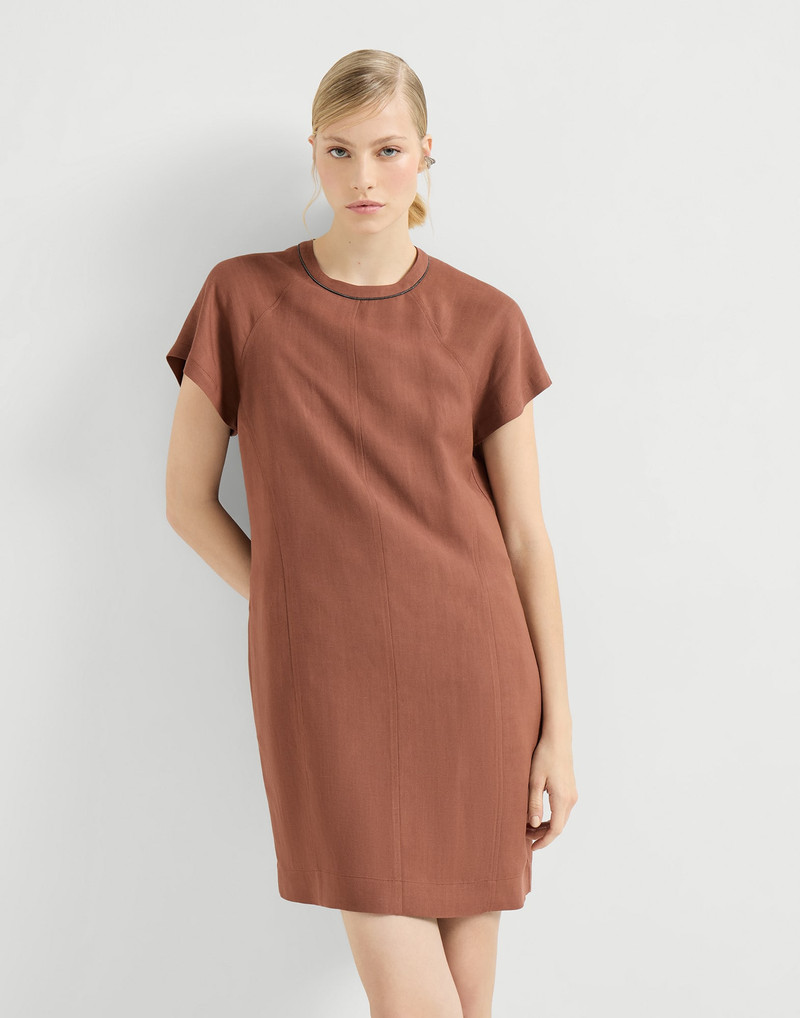Viscose and linen fluid twill t-shirt dress with shiny trim 5