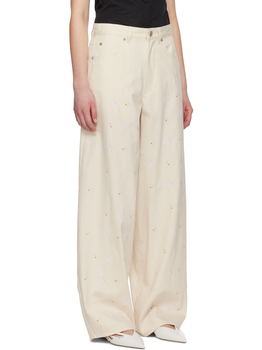 Off-White Embroidered Light Denim Jeans - 2