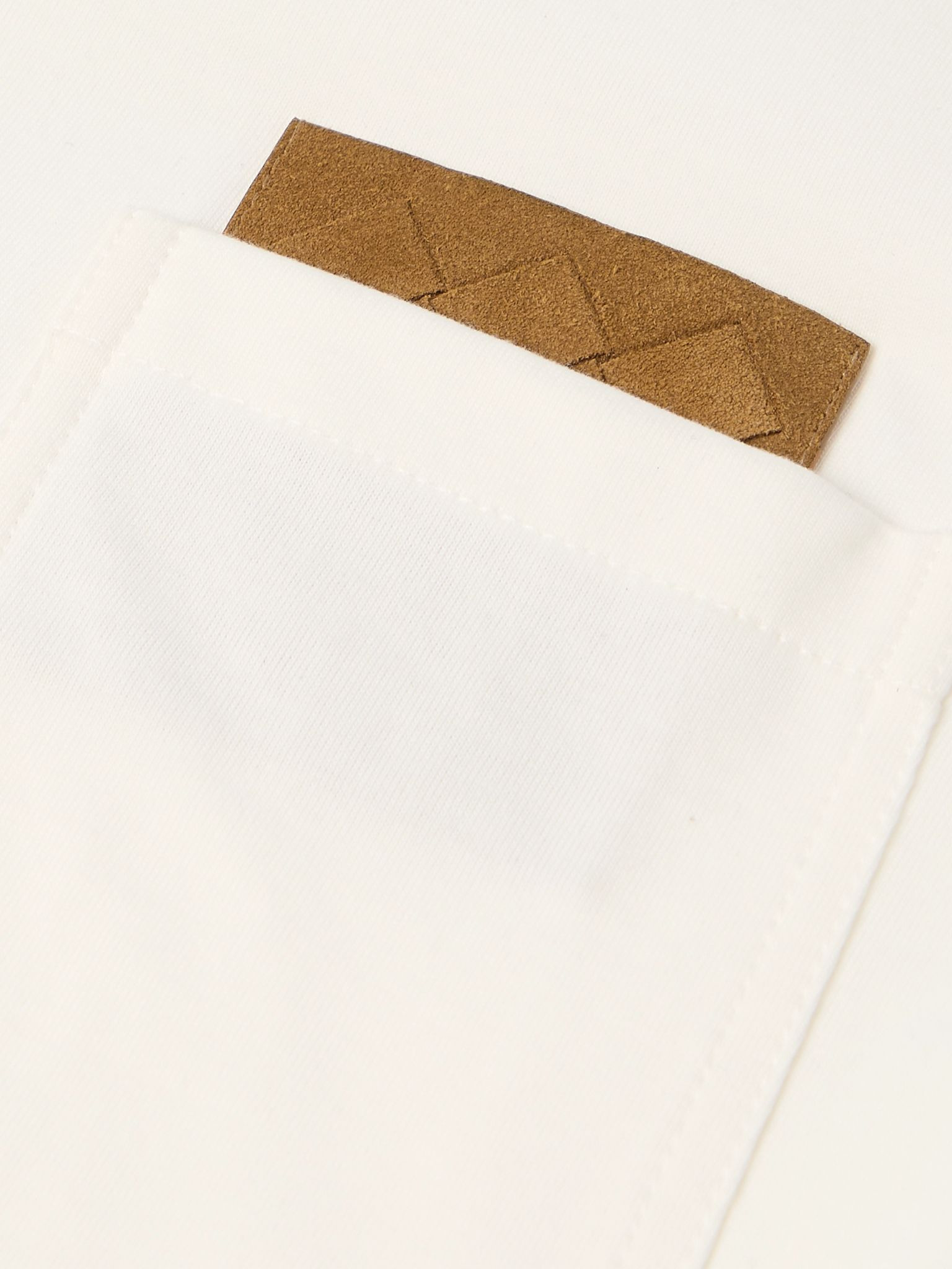 Intrecciato Suede-Trimmed Cotton-Jersey T-Shirt Off-white - 4