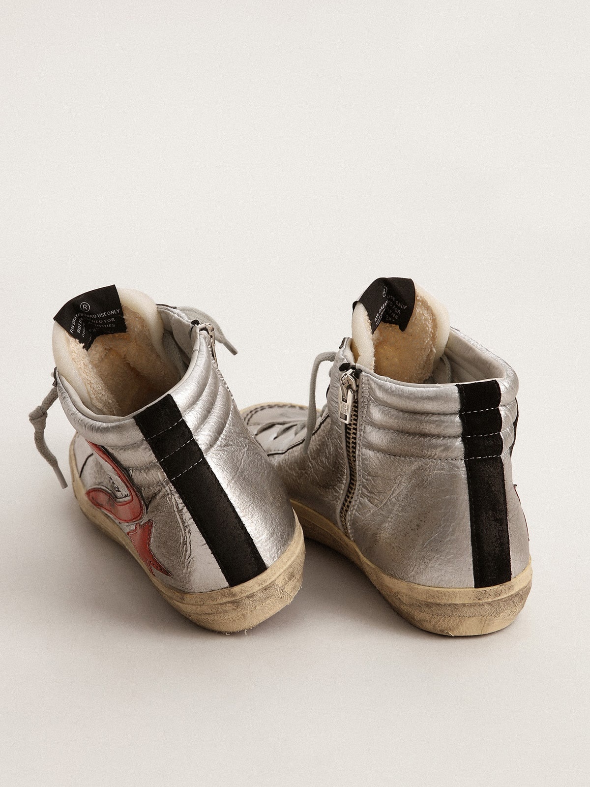 Women’s Slide with silver metallic leather upper and red metallic leather flash - 4