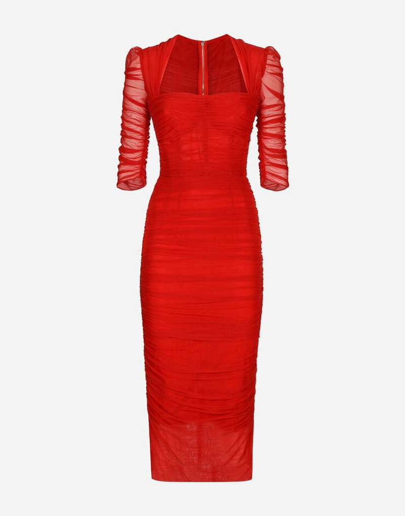 Tulle calf-length dress with draping 1