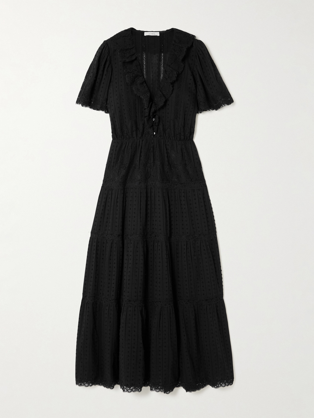 Gabriella Ruffled Tiered Lace-trimmed Point D'esprit Cotton Dress - 1
