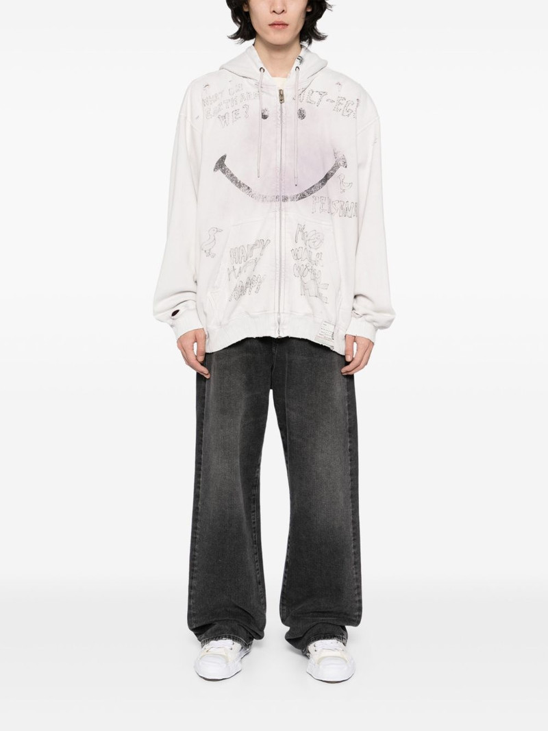 Maison MIHARAYASUHIRO bleached smily-face-print zip-up hoodie outlook