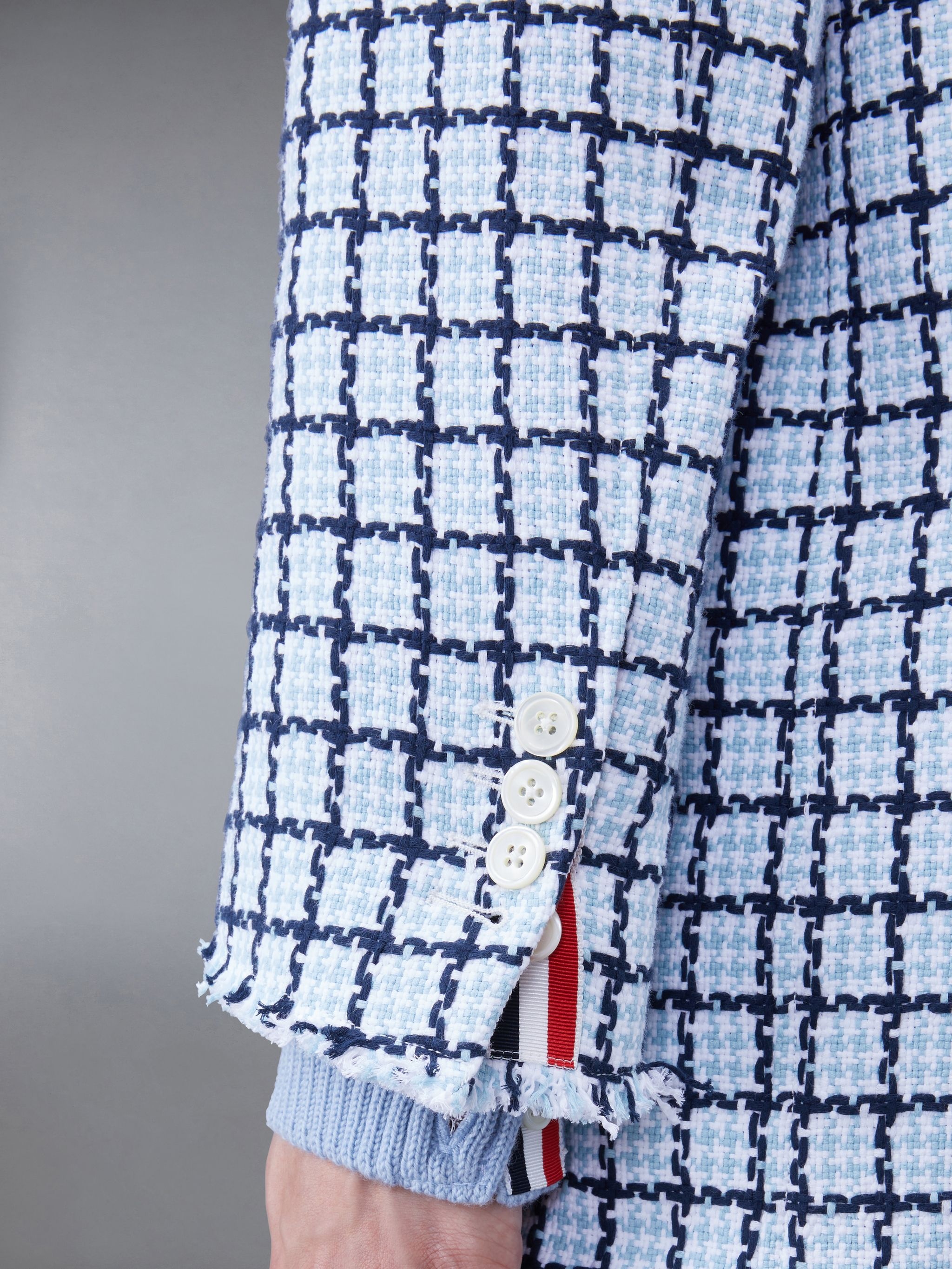 Check Summer Tweed Fray Narrow Shoulder Sack Jacket - 4