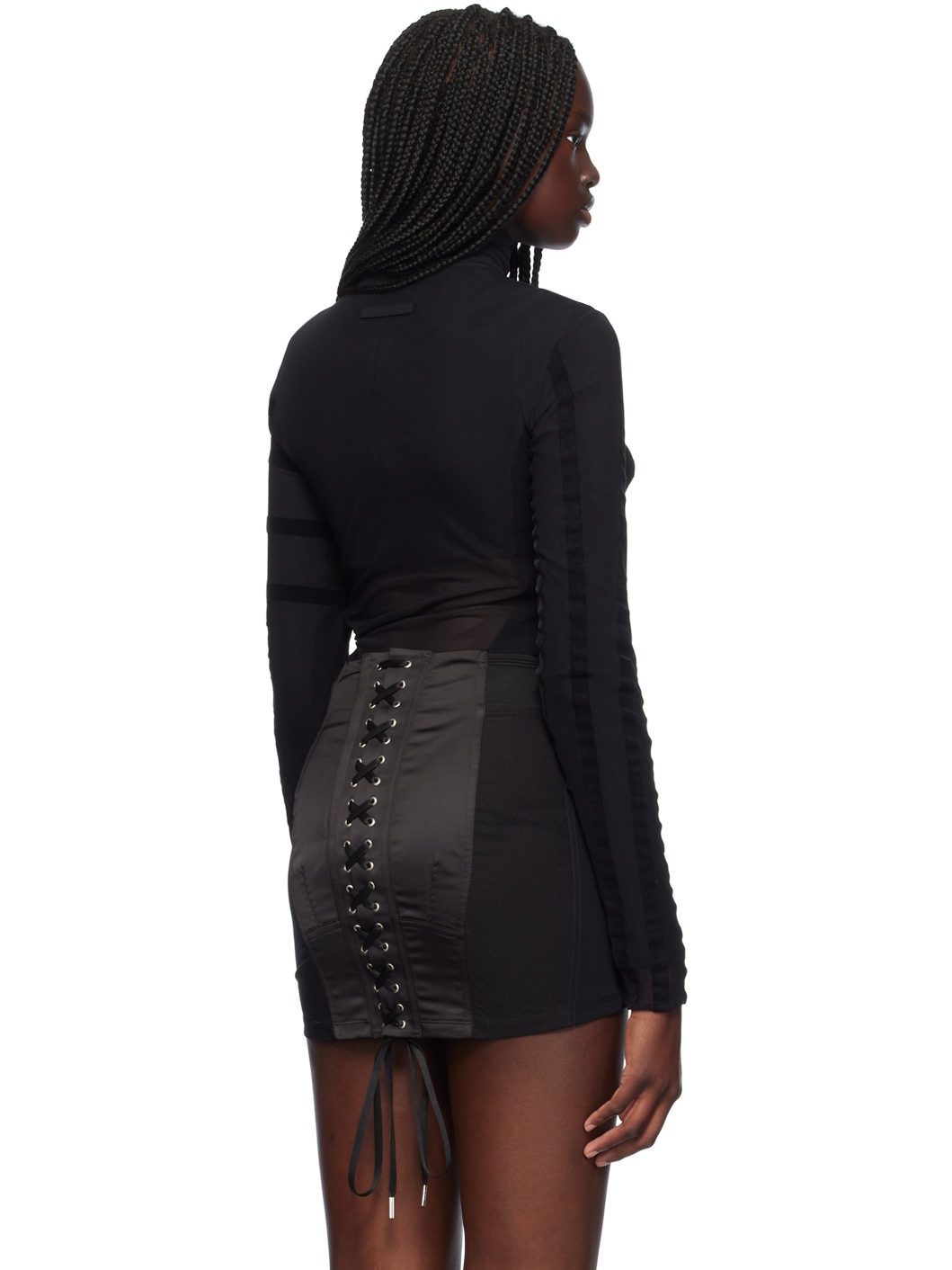 Black 'The Striped Flocked' Bodysuit - 3