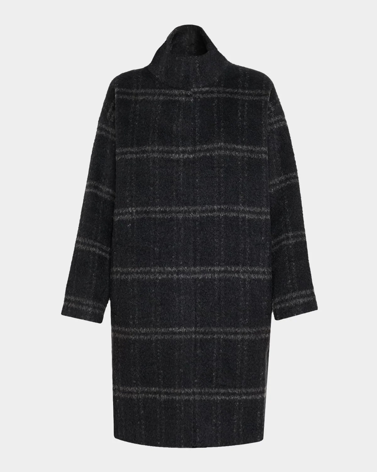 Stand-Collar Windowpane Luxe Alpaca Coat - 1