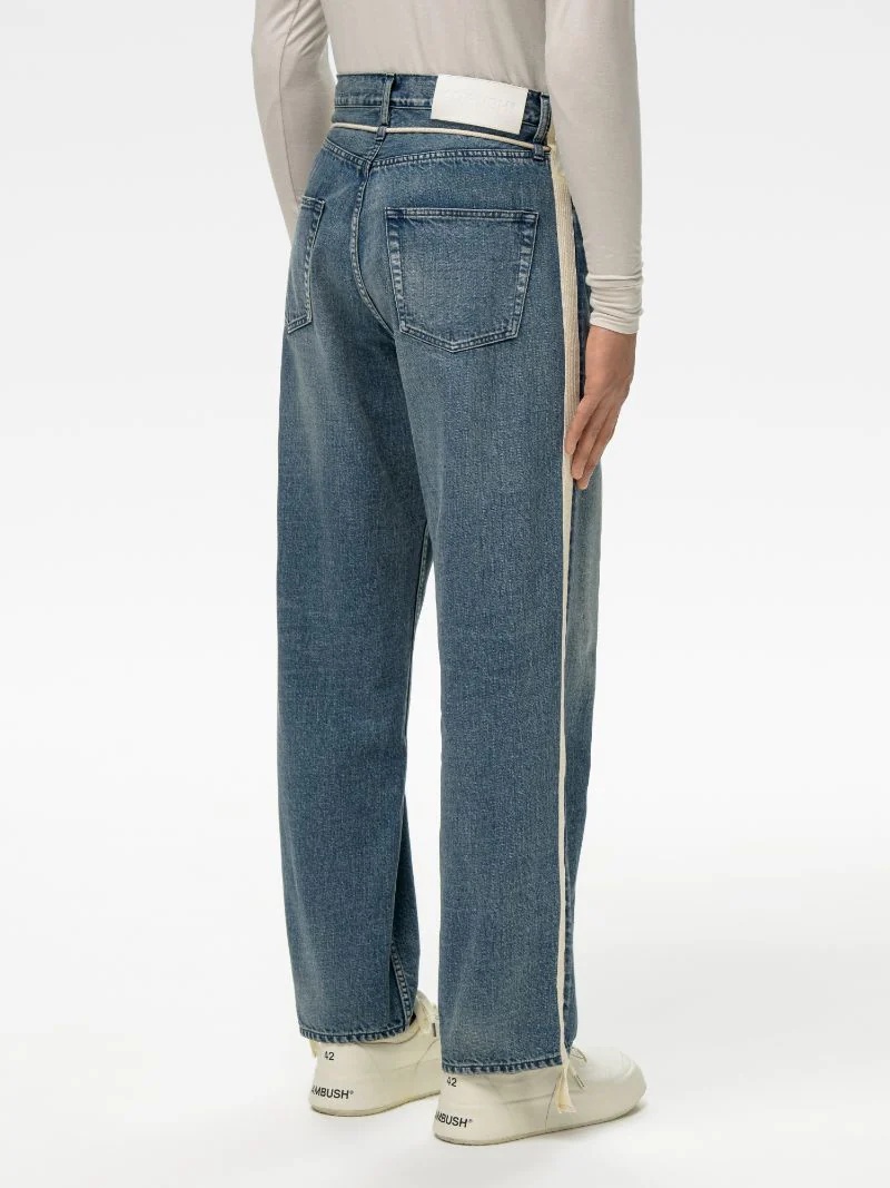 DRAWSTRING SIDE-TAPED DENIM PANTS - 5
