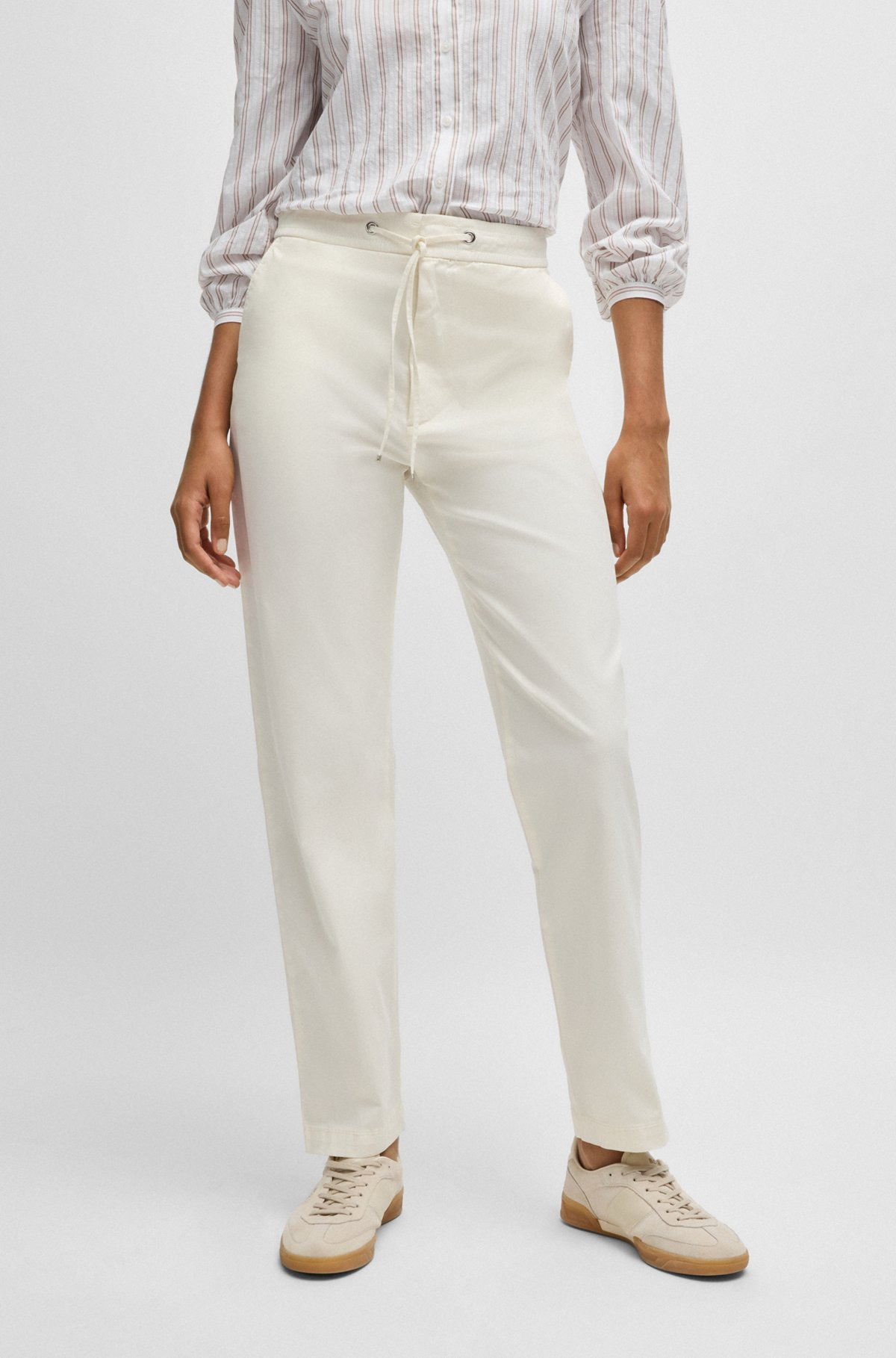 STRETCH-COTTON TROUSERS WITH DRAWCORD WAIST - 2