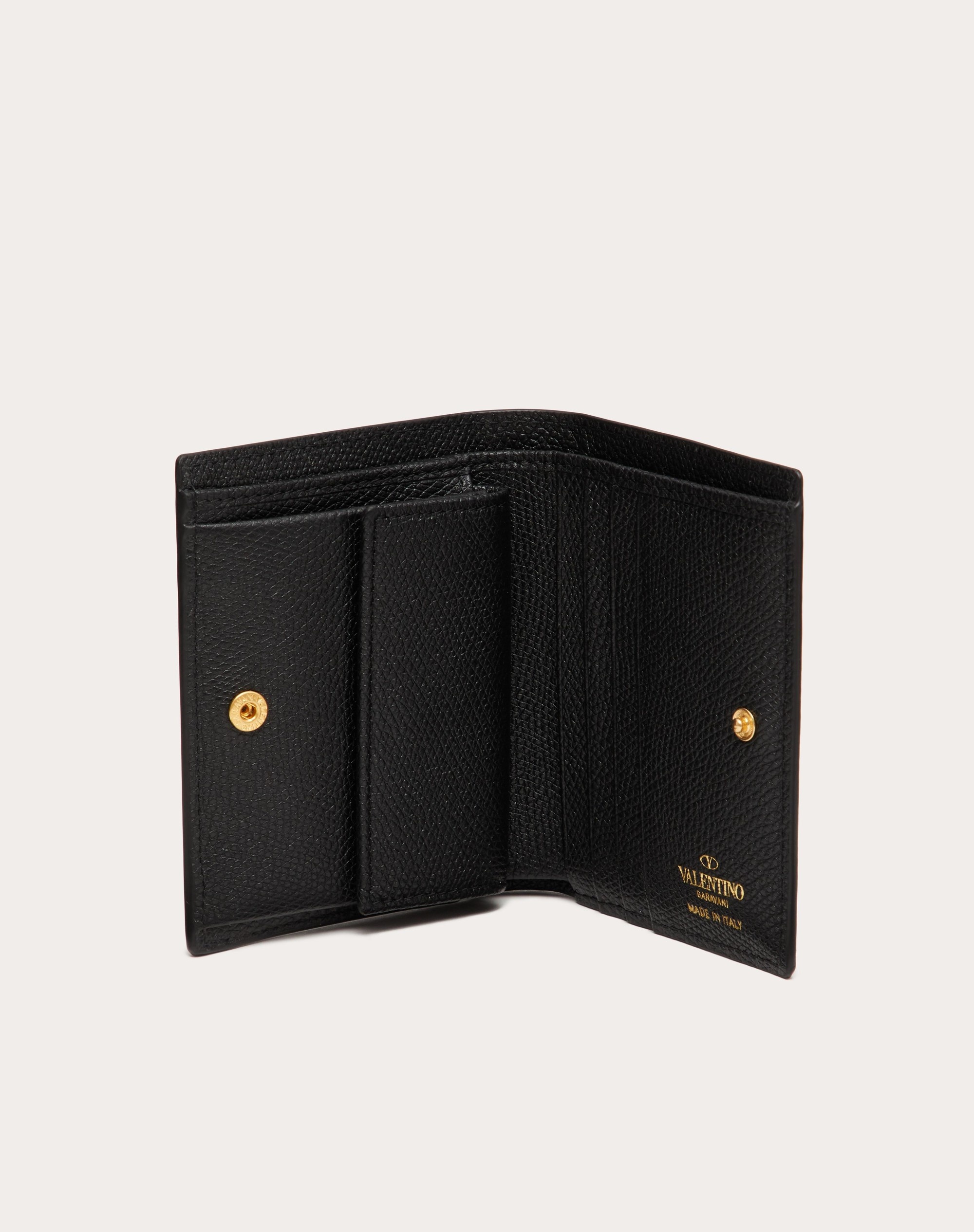 折りたたみ財布 VLOGO SIGNATURE COMPACT WALLET IN GRAINY LEATHER Valentino COMPACT VLOGO SIGNATURE GRAINY CALFSKIN WALLET