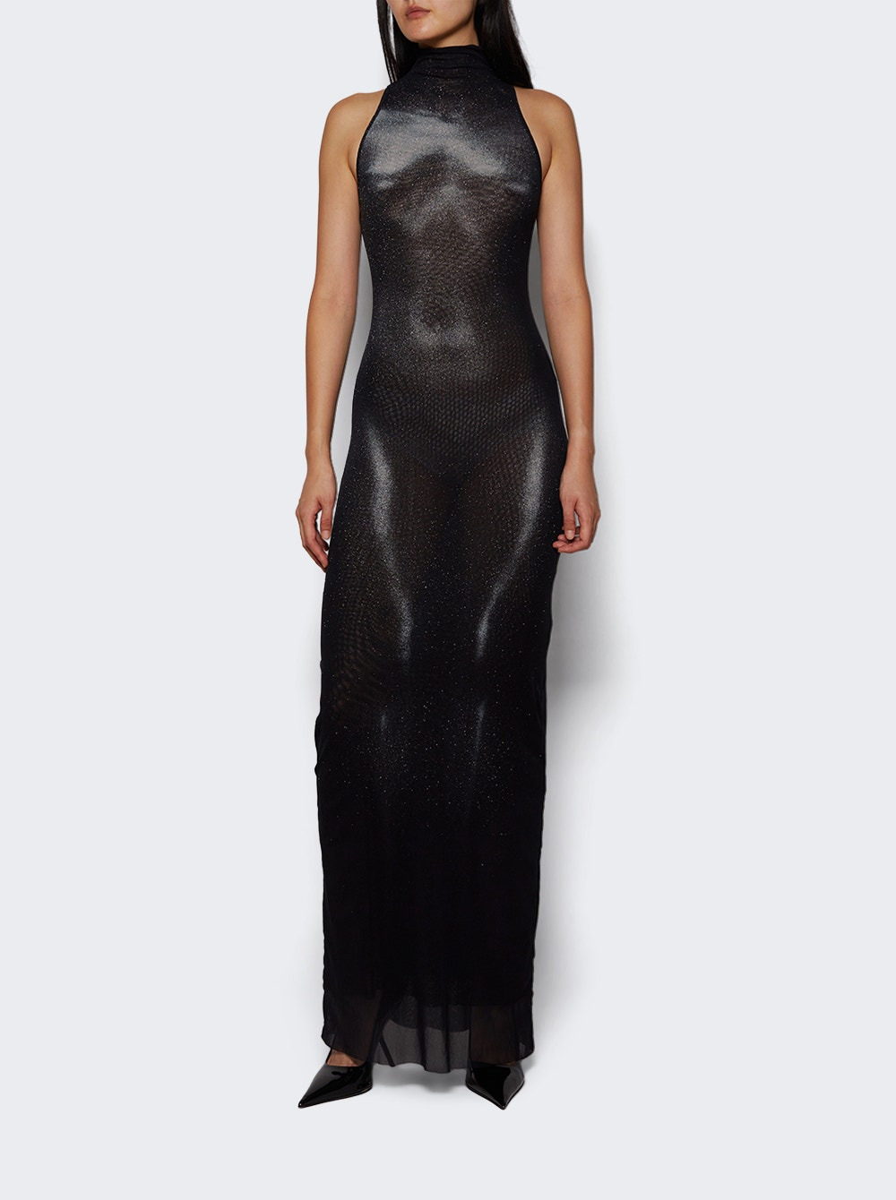 Printed Body Dust With Sparkles Spray Long Dress Black And Silver - 5
