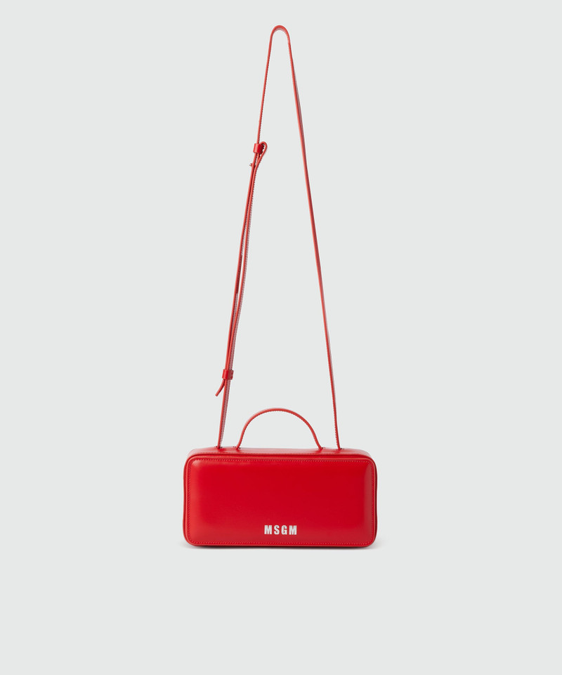 Small red shiny leather baguette bag 1