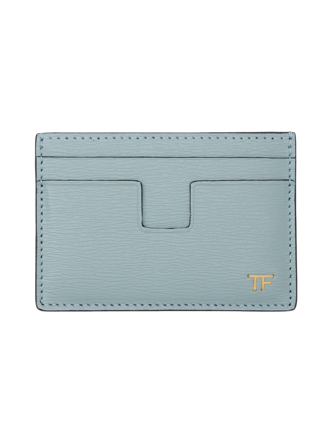 Blue Horizontal Grained Leather T Line Card Holder - 1