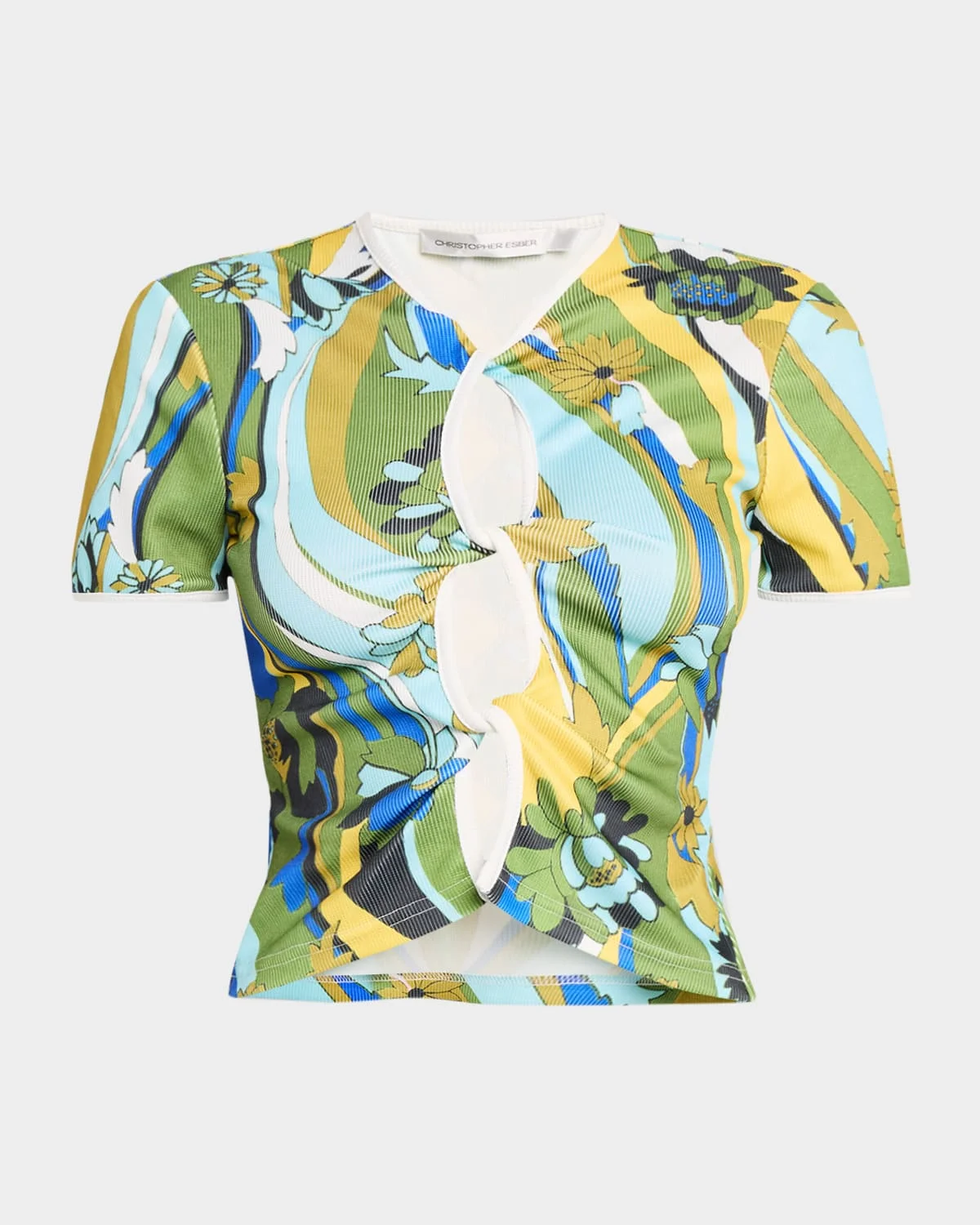 Acidic Floral Twisted Keyhole T-Shirt - 1