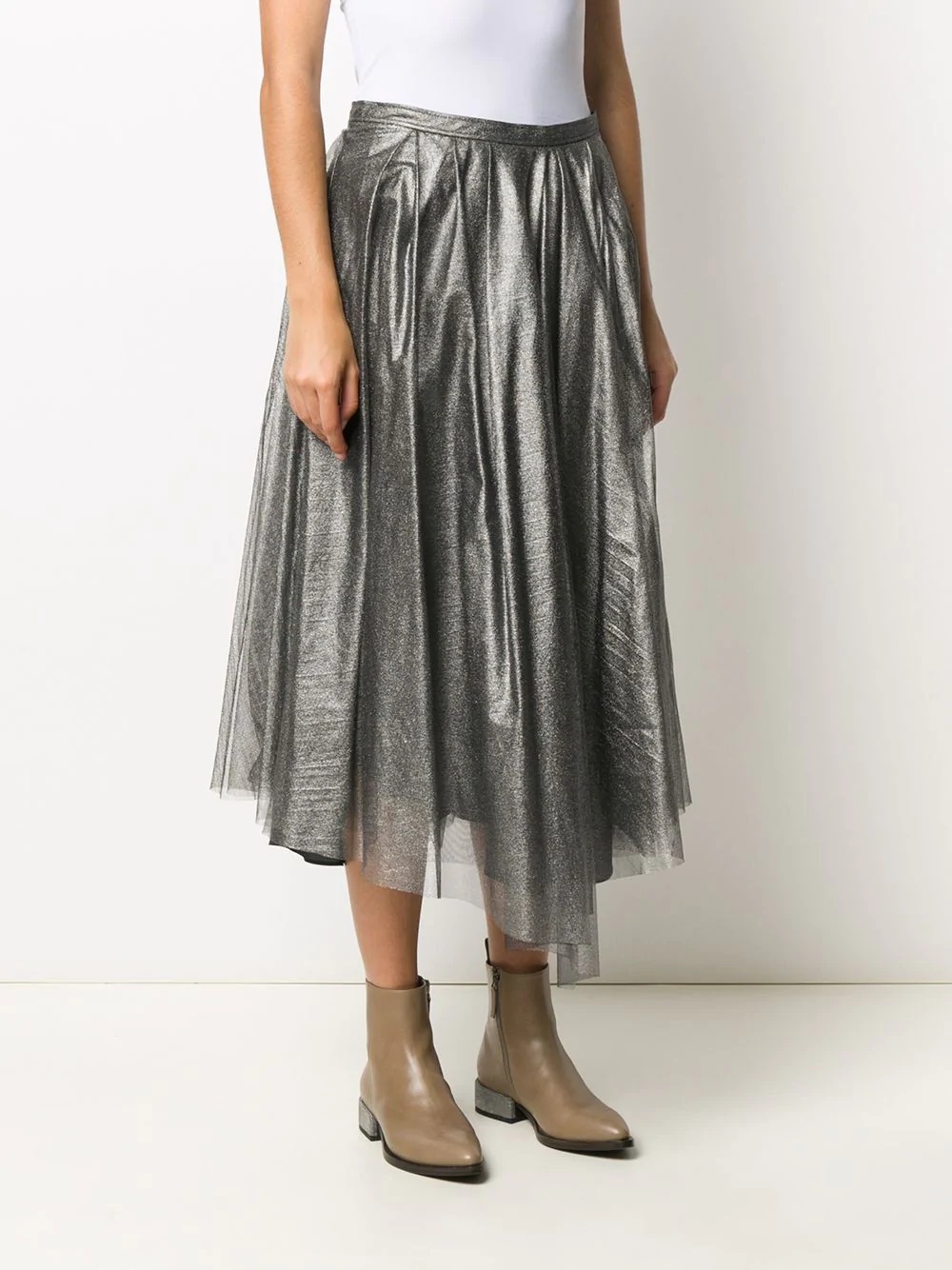 metallic asymmetric-hem skirt - 3