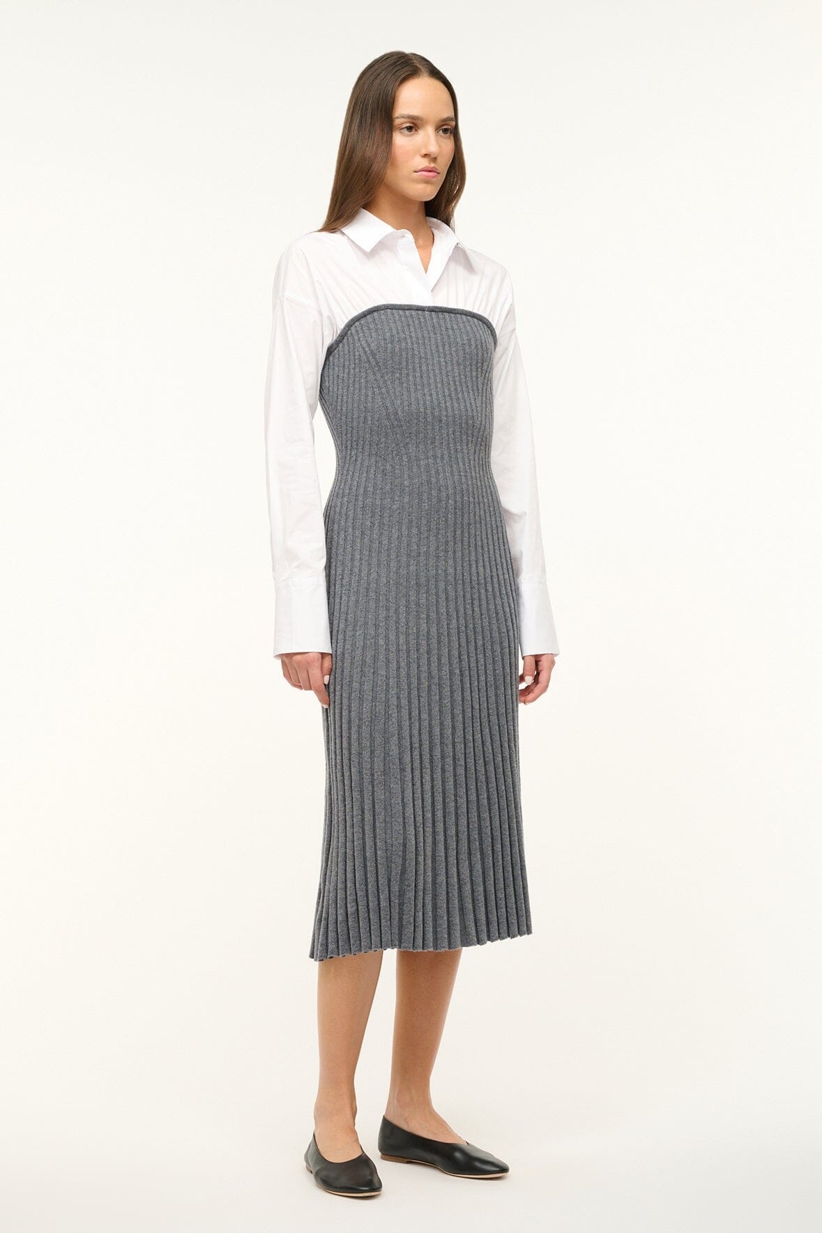 STAUD O'KEEFE DRESS CHARCOAL WHITE - 4