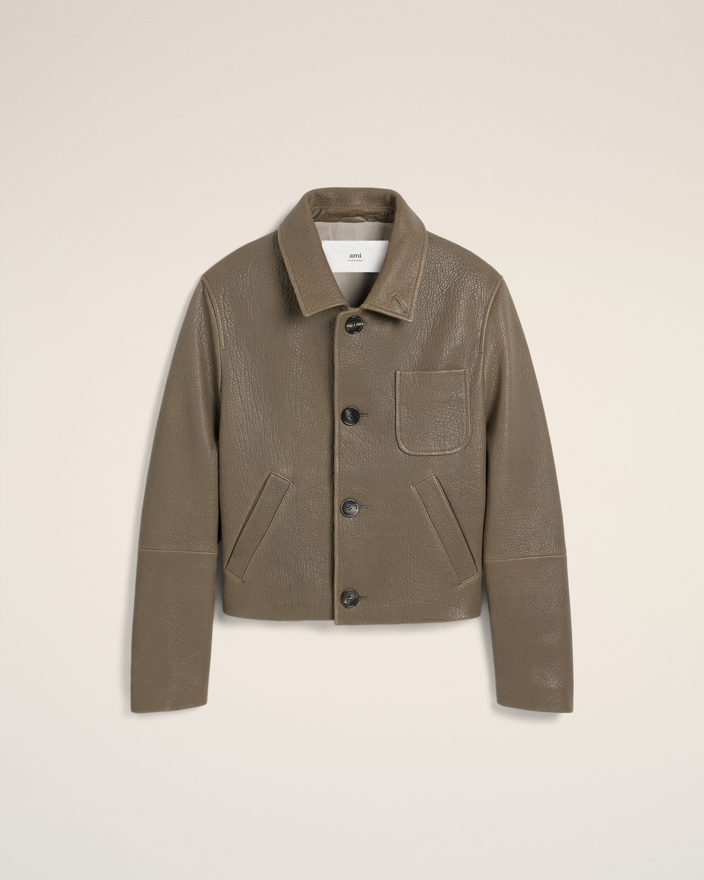 TAUPE LEATHER BUTTONED JACKET - 13