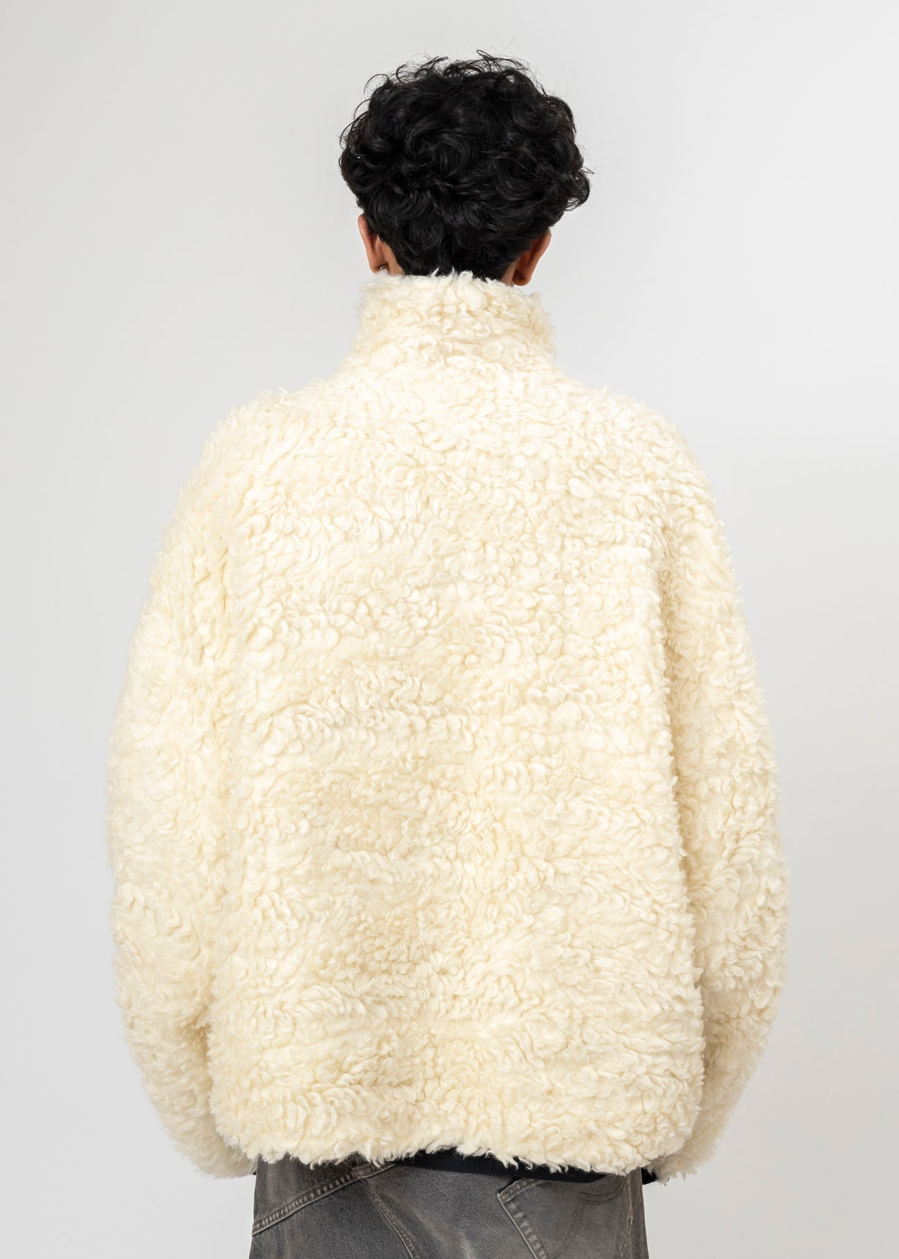 IVORY DOUBLET HEMP FAUX FUR ZIP-UP JACKET - 3