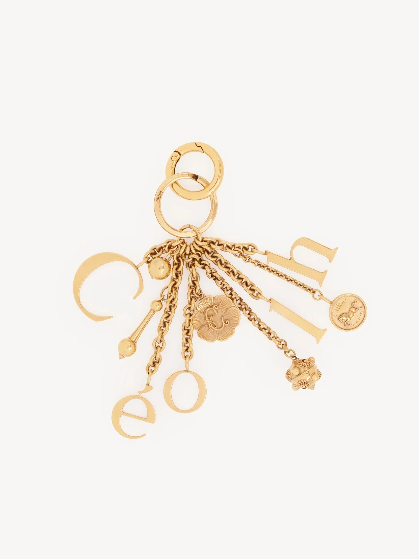 CHLOÉ SYMBOLS LOGO KEY RING BAG CHARM IN BRASS - 1