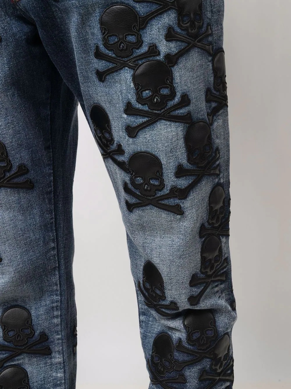 skull-patch tapered jeans - 5