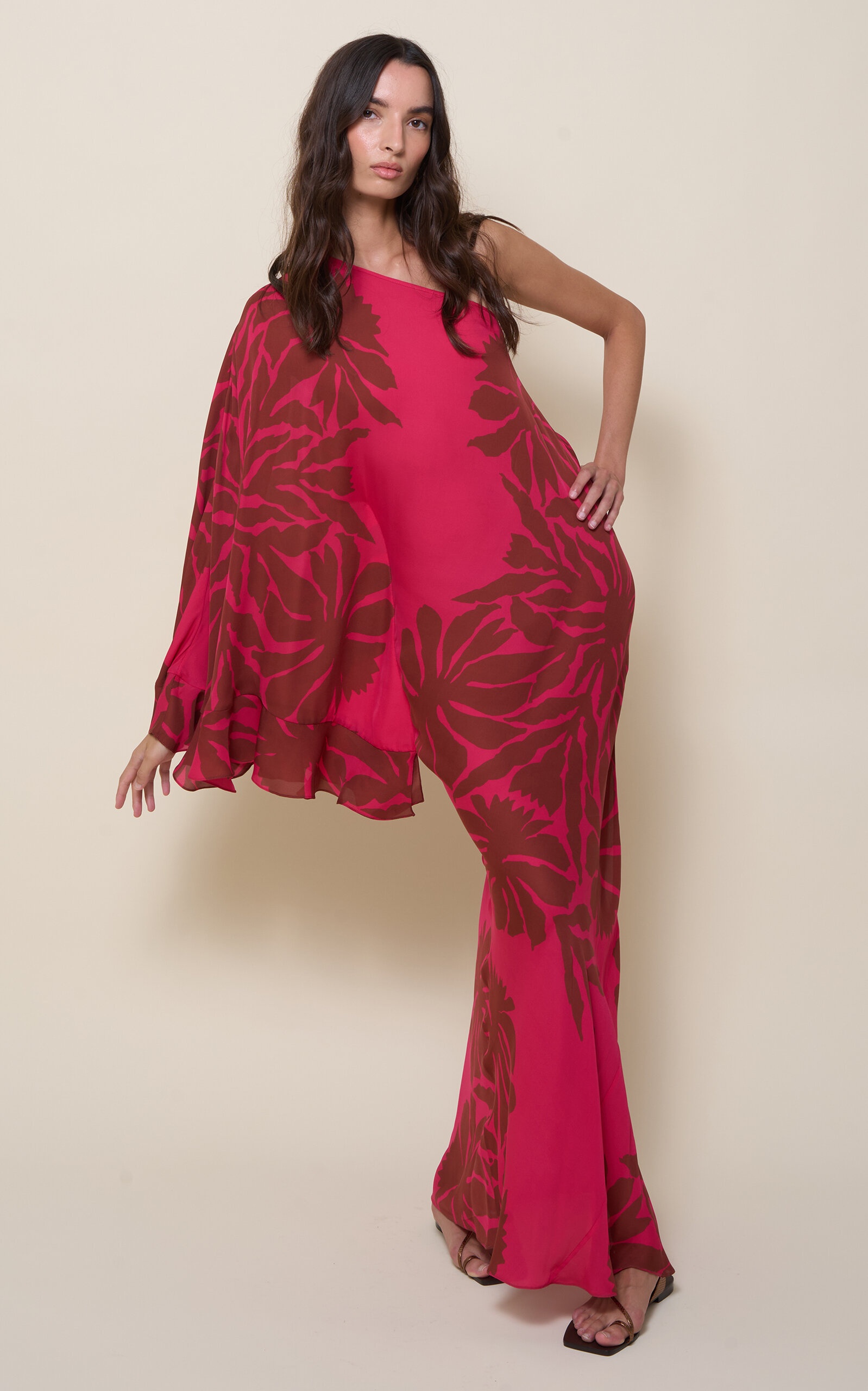 Seville Passion Asymmetric Silk Maxi Dress fuchsia - 5