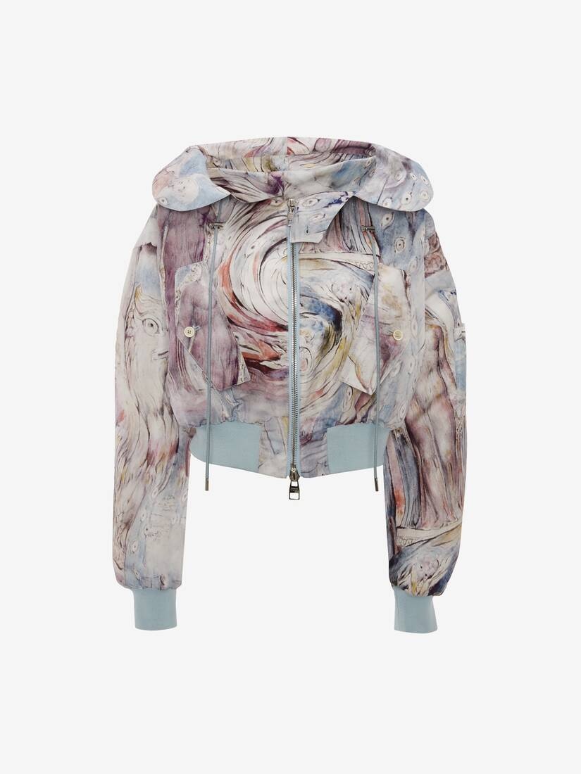 William Blake Dante Print Hooded Bomber in Blue - 1