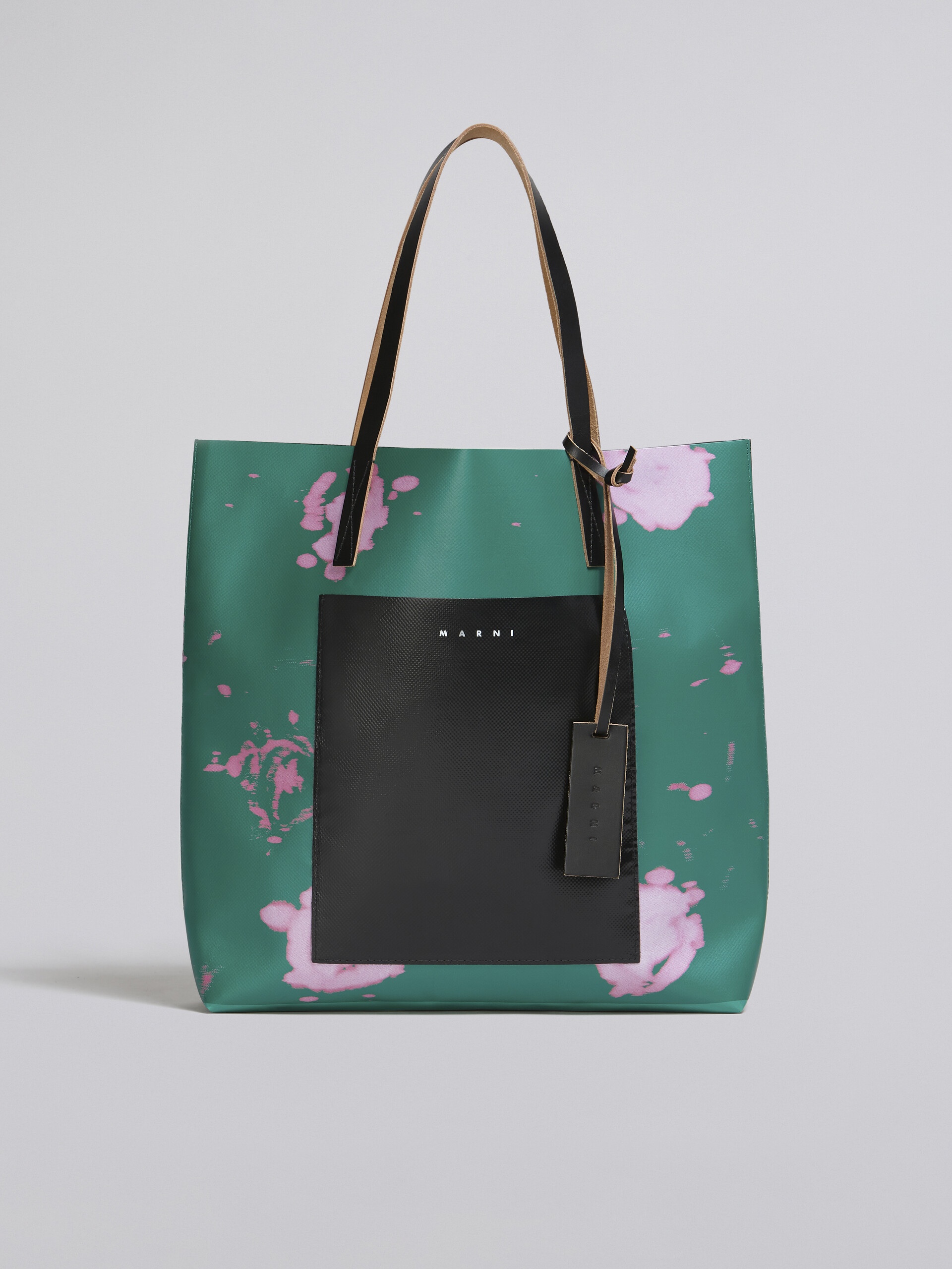 GREEN FADED ROSES PRINT PVC BAG - 1