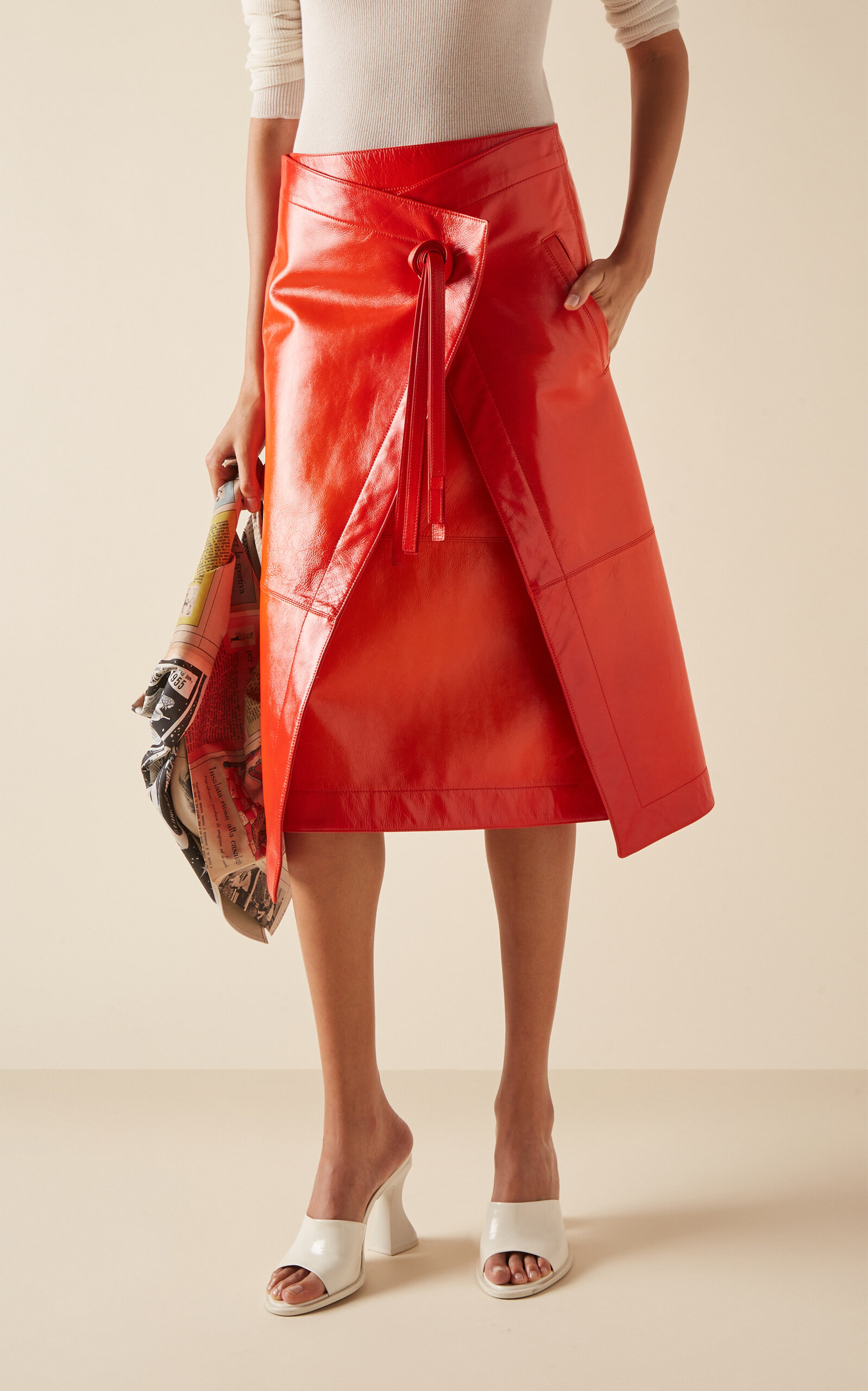 Degrade-Leather Midi Wrap Skirt red - 3