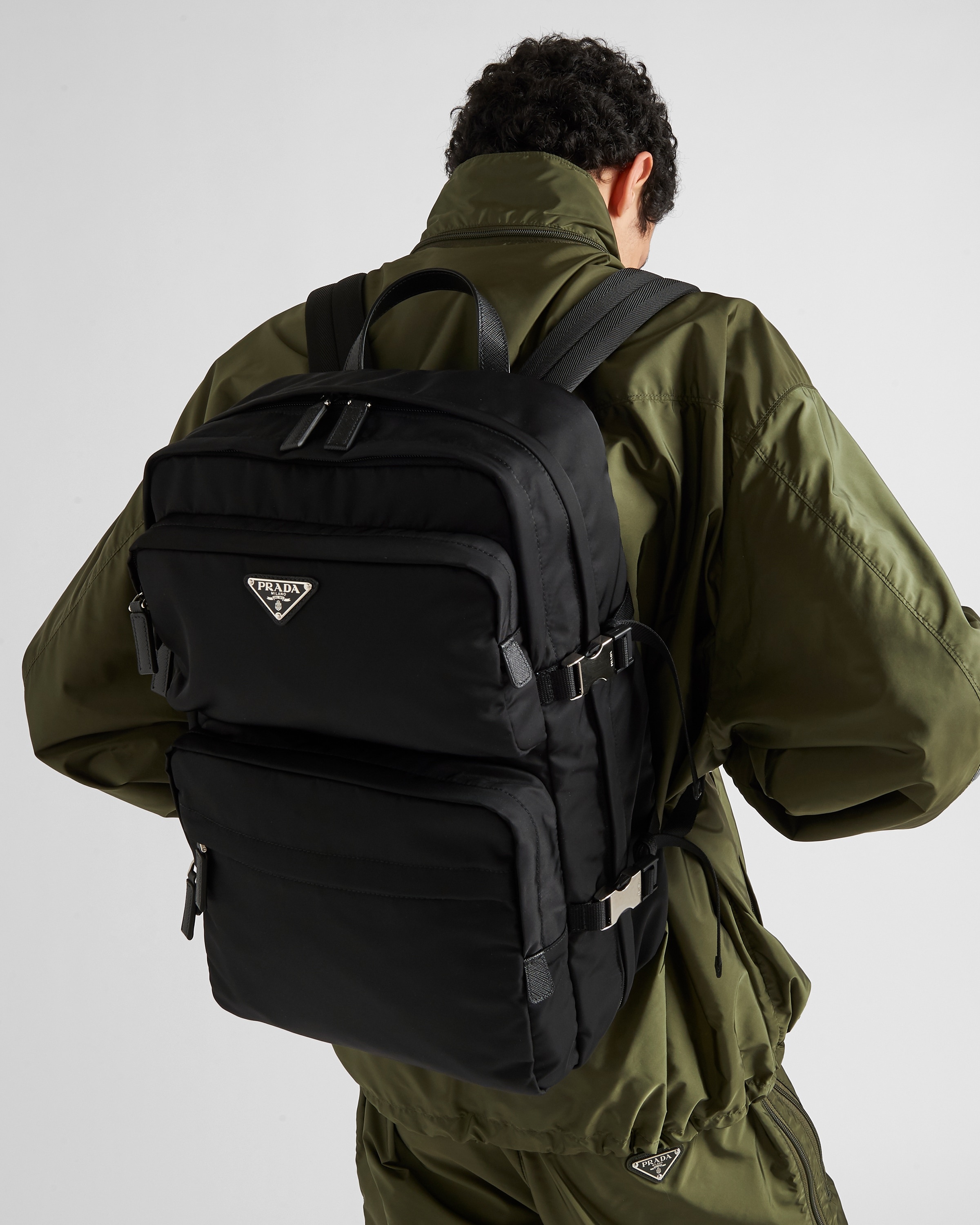 PRADA Milano Double Pocket Leather Backpack Bag Black