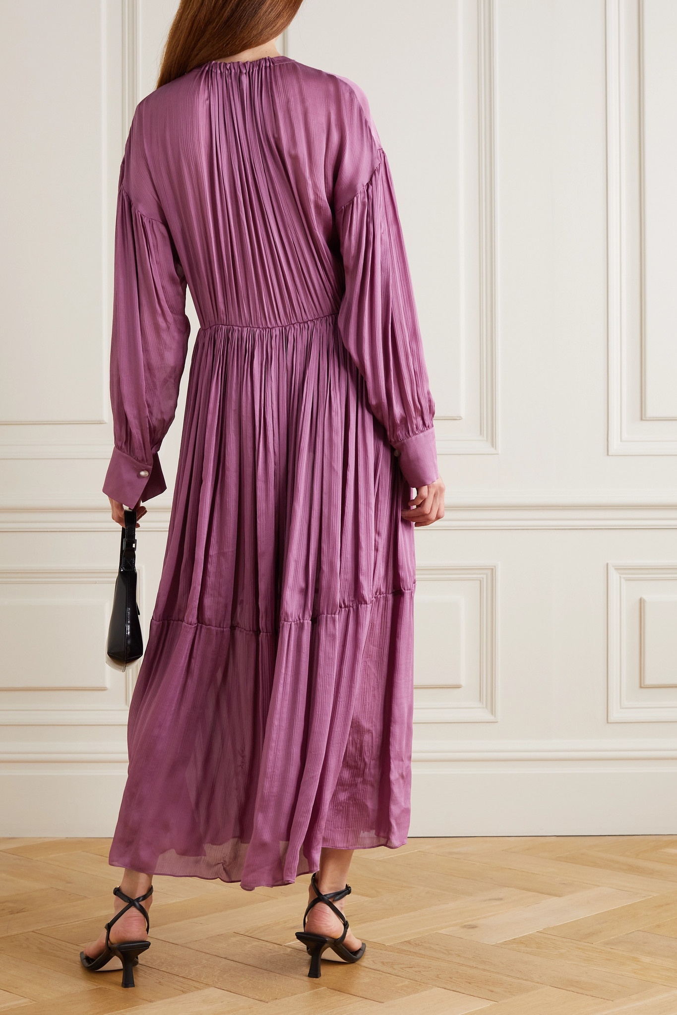 Tiered pleated silk midi dress - 3