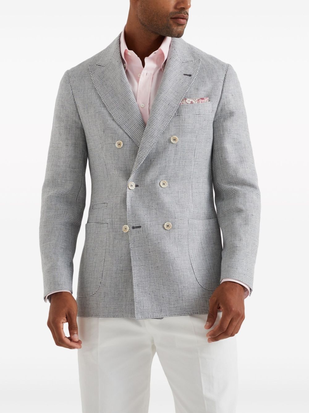 puppytooth double-breasted linen blazer - 3