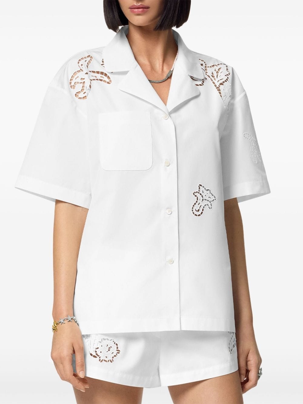 Sangallo-embroidered cotton shirt - 3