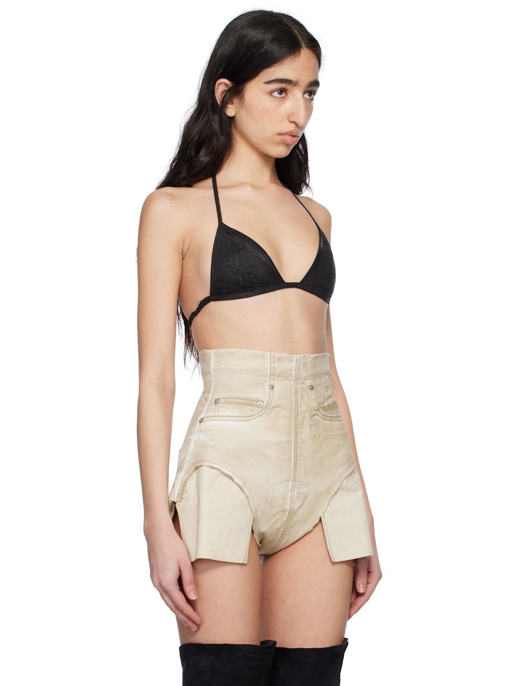Black Hollywood Overdyed Denim Bra - 2