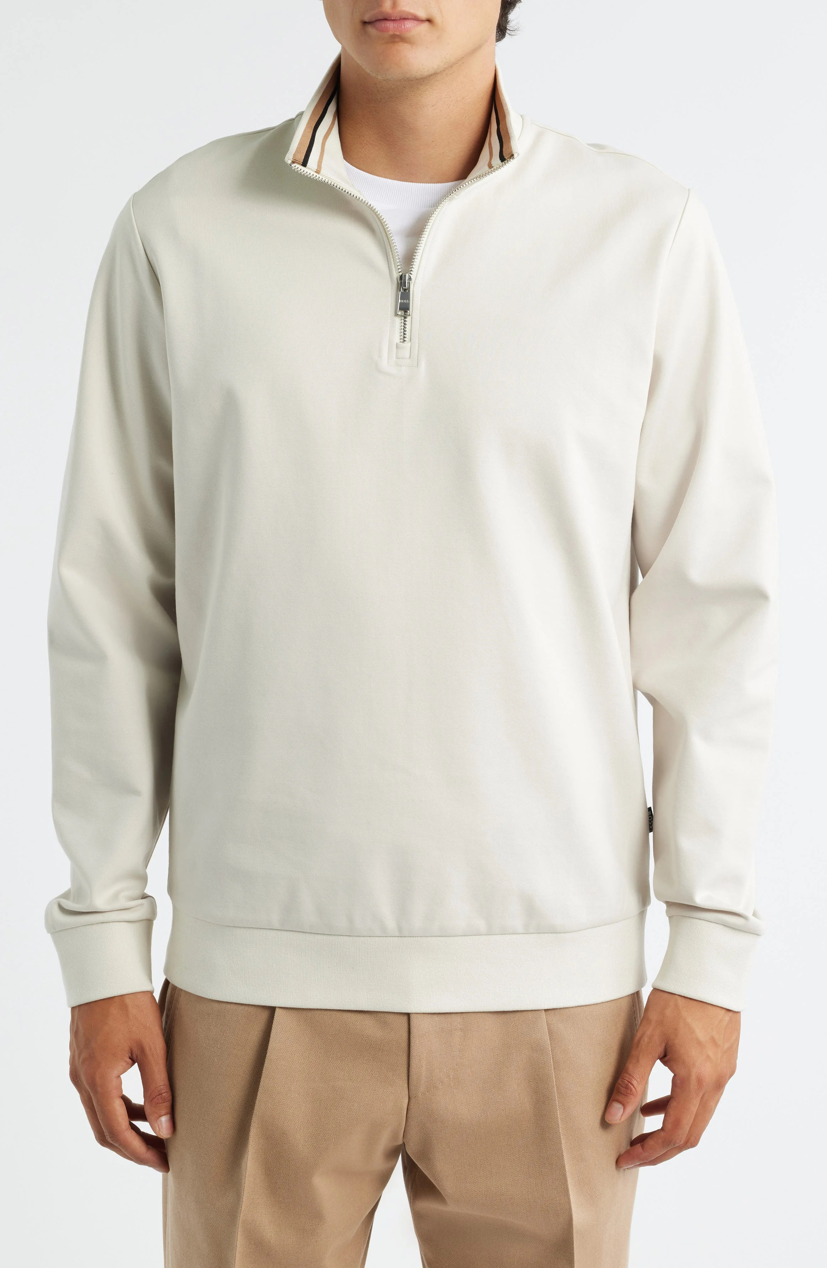BOSS Stimman Quarter Zip Pullover in Open White at Nordstrom - 1