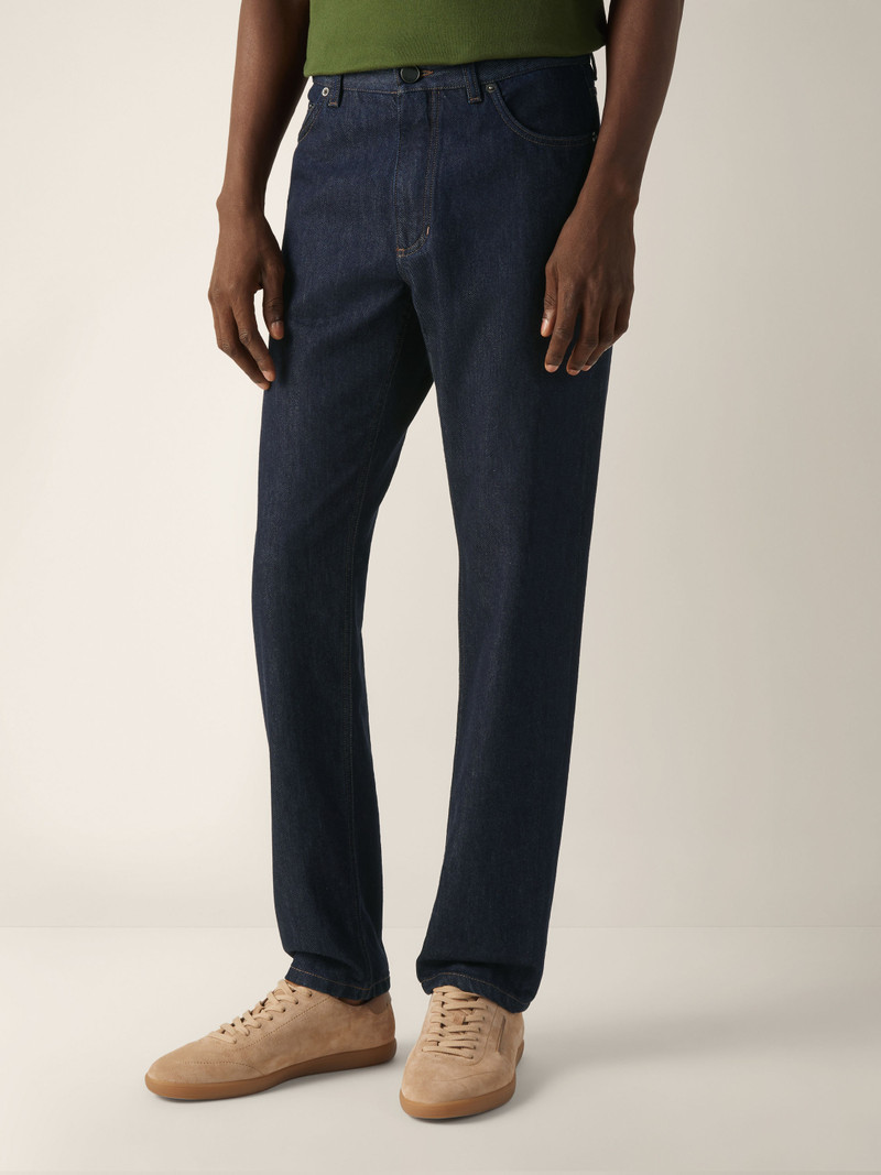 DARK BLUE RINSE-WASHED COTTON AND SILK ROCCIA JEANS 4
