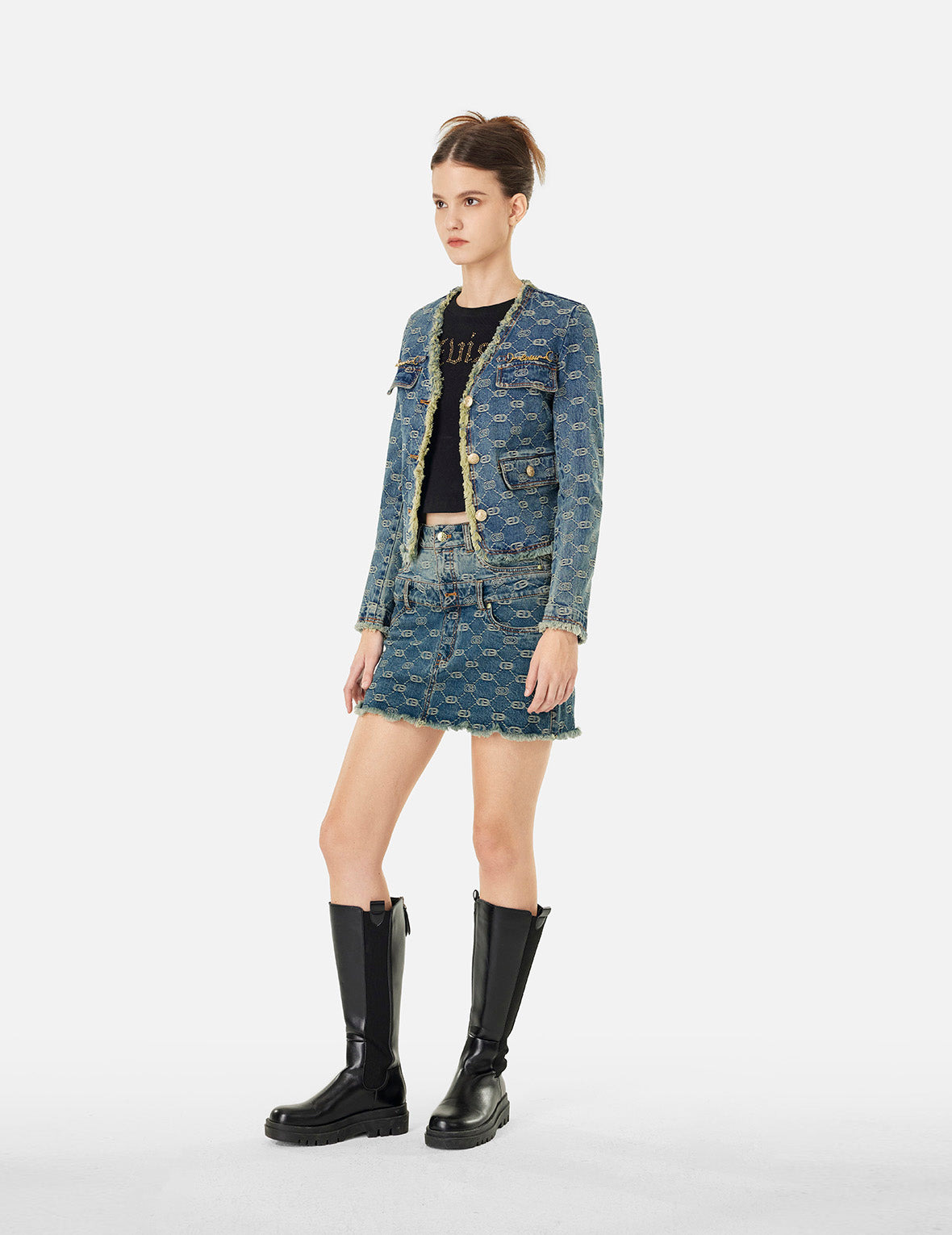2-IN-1 ALLOVER LOGO JACQUARD REGULAR FIT DENIM SKIRT - 3