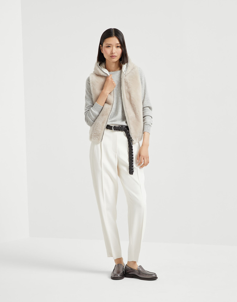 Cashmere shearling reversible hooded vest with precious trim 5