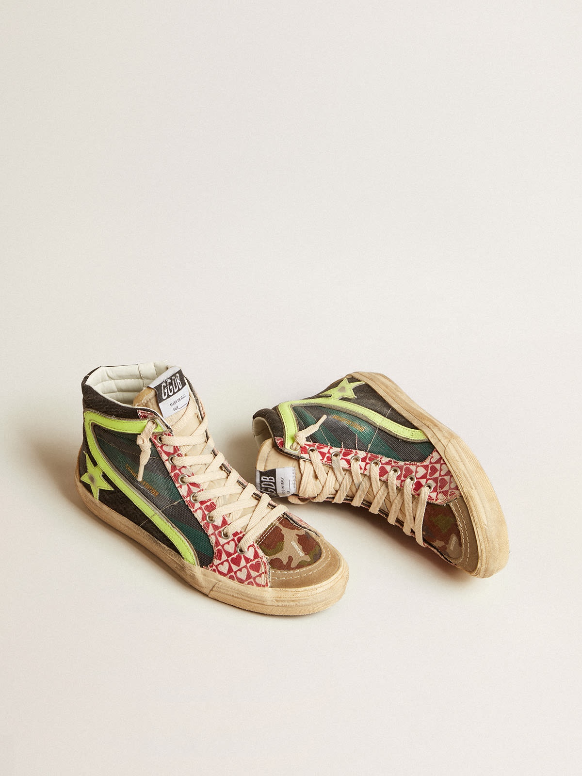 Men’s Slide LAB in camo canvas with yellow leather star and flash - 2