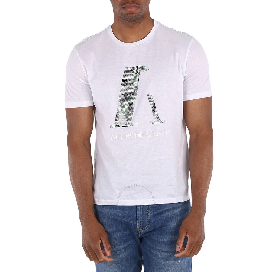 Emporio Armani Sequinned Logo Cotton T-Shirt In White - 3