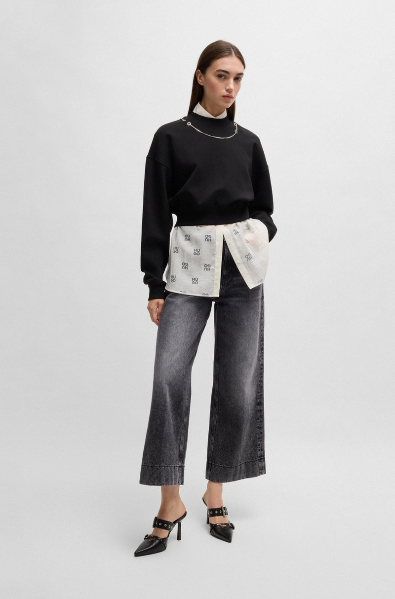 HUGO WIDE-LEG JEANS IN BLACK RIGID DENIM outlook