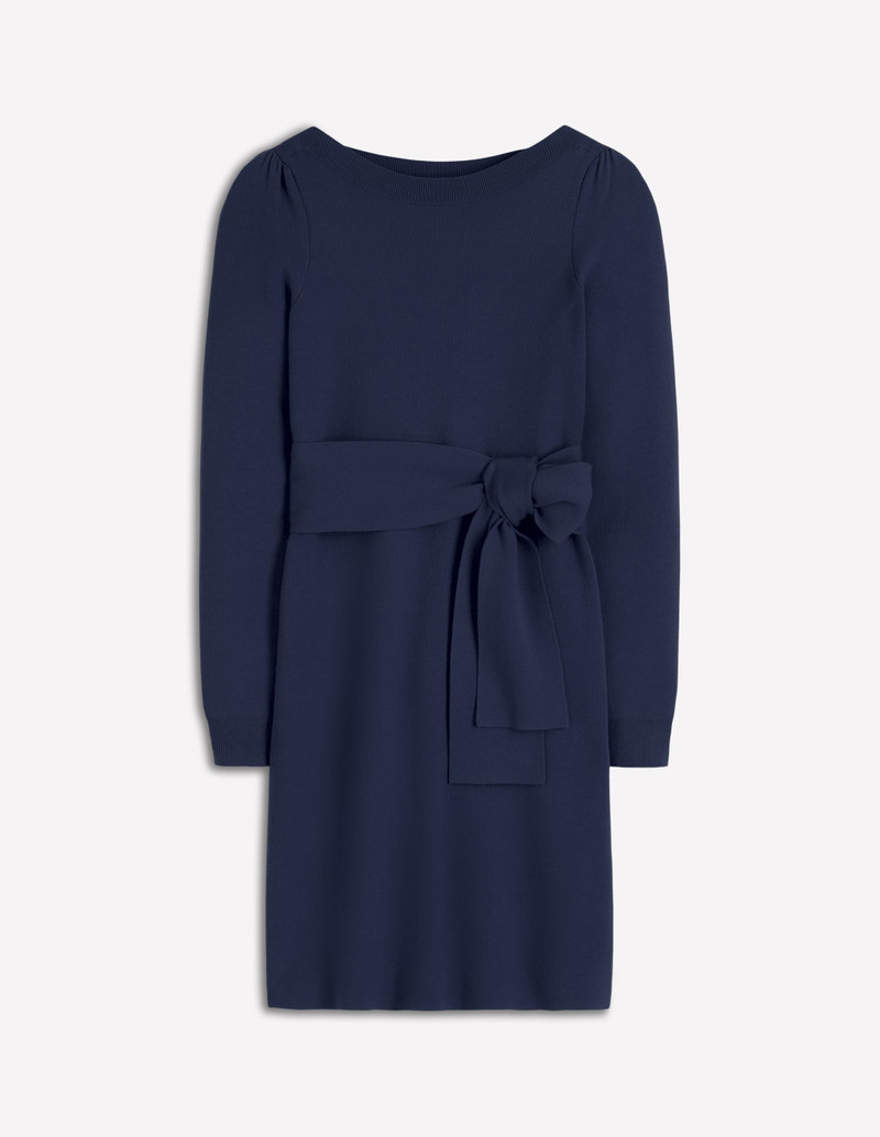 Tiana Tie Front Knitted Dress-Navy 1