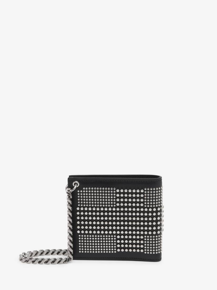 Men's Studded Billfold Wallet With Chain in Black - 3